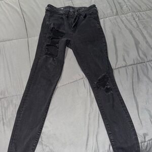 American Eagle Outfitters Black Skinny Jeans with Distressed Detailing